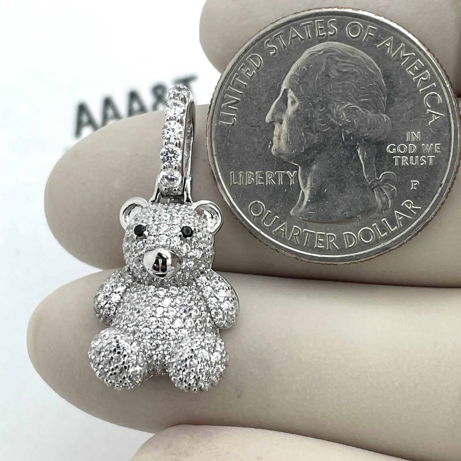 925 Solid Sterling silver Cubic Zirconia Teddy Bear Pendant