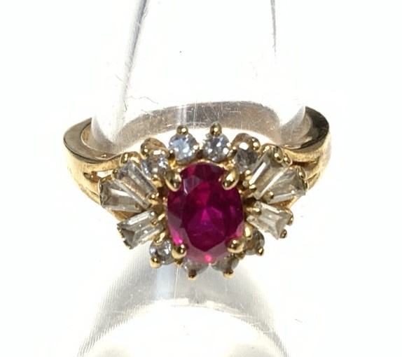 LIND Yellow Gold 14k HGE Pink & Clear CZ Ring Size 7 LR111