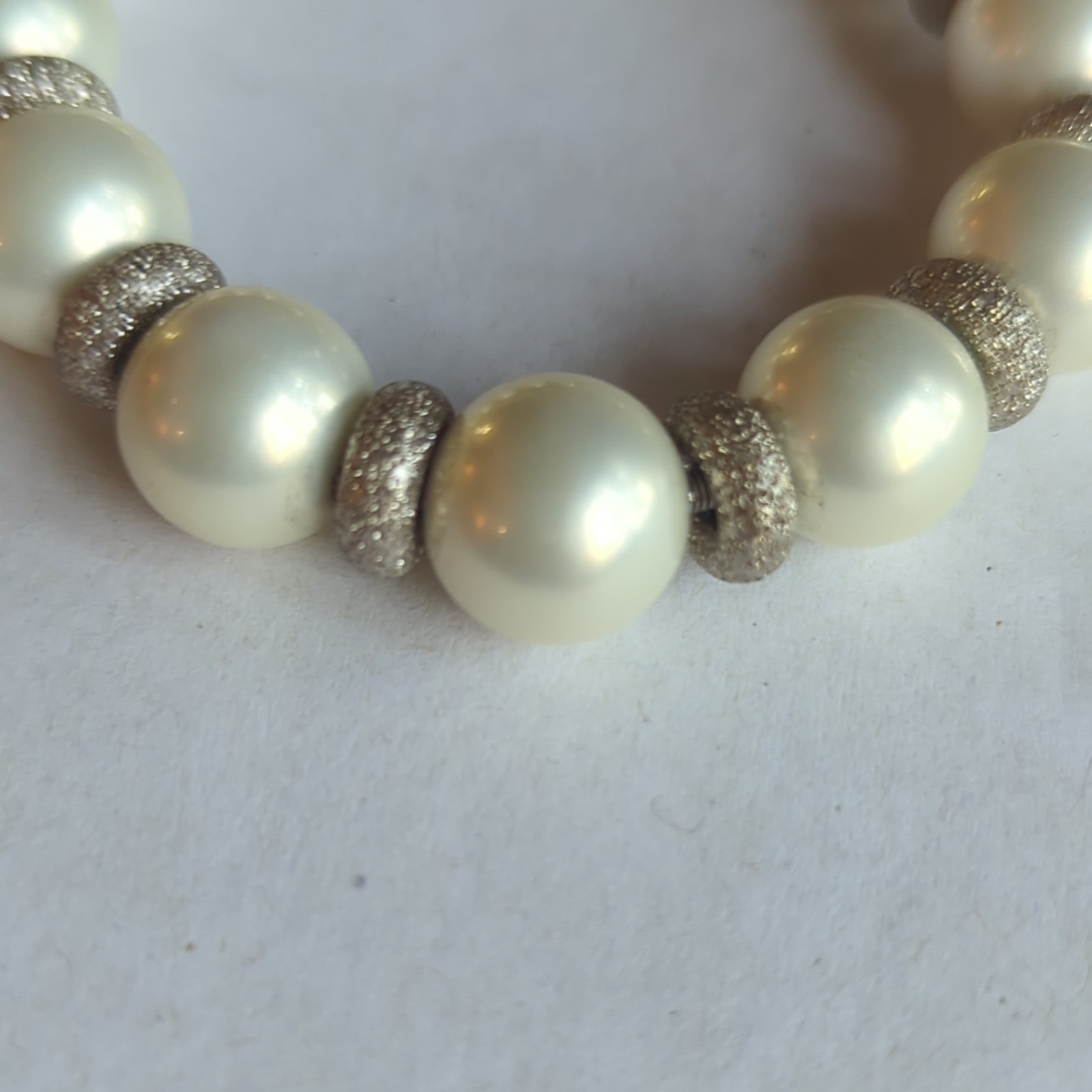 Sterling Silver Dolceoro Italy White Imitation Pearl Beaded Bracelet Signed