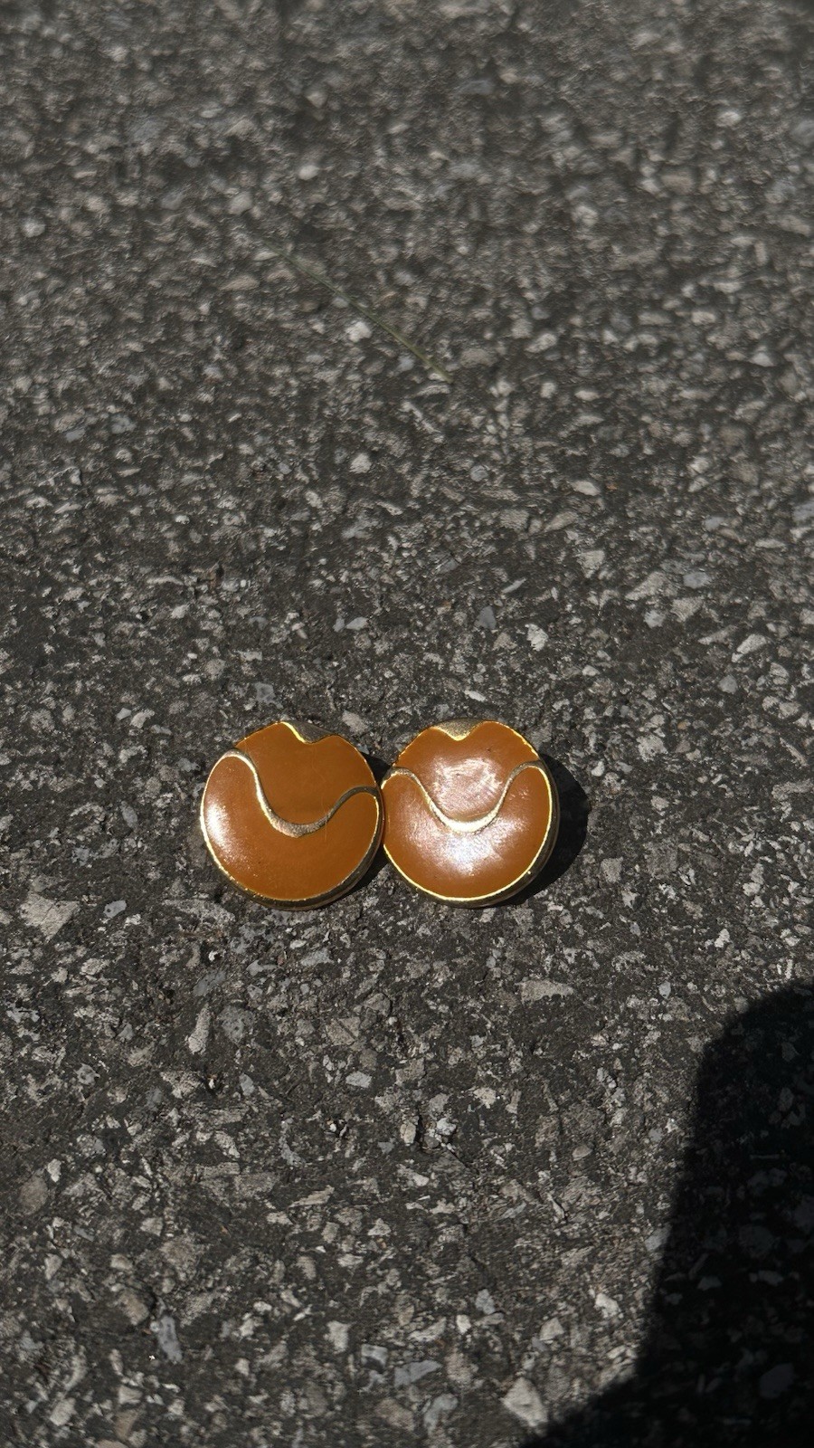 Vintage Gold & Brown Enamel Heart Stud Earrings, Butterfly Back Post