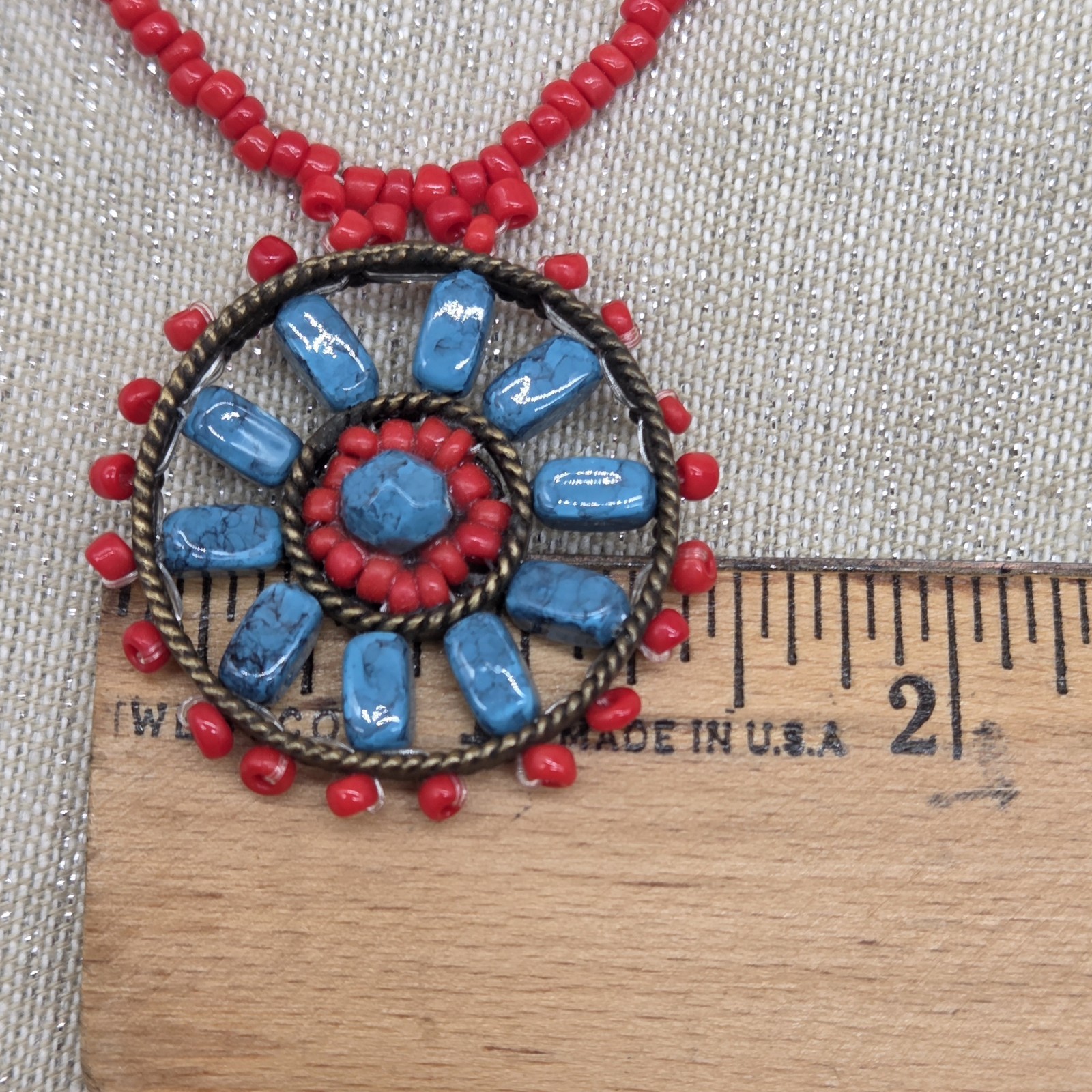 Vintage Faux Turquoise Coral Flower All Occasion Day & Evening Fun Necklace