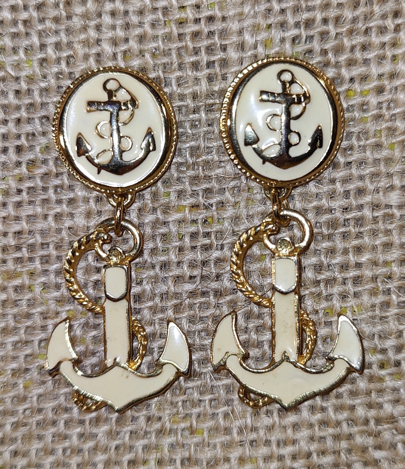 Park Lane Earrings Anchors Cream Color Enamel Gold Tone Post For Pierced Ears