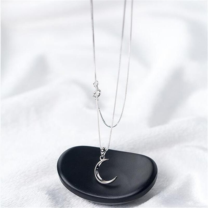 925 Sterling Silver Crescent Moon Pendant Necklace Dainty Clavicle Chain Gift