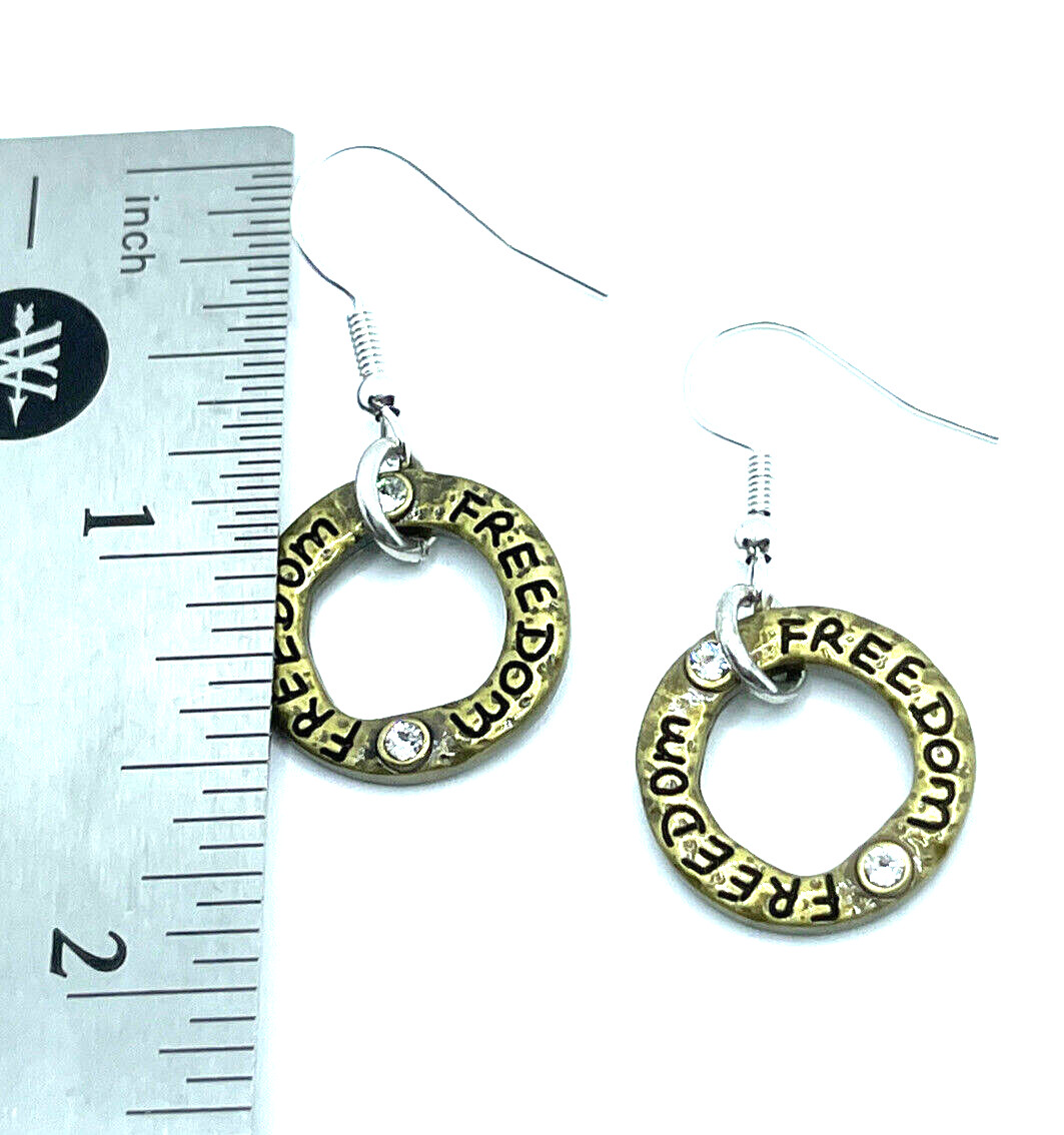 Brighton ART & SOUL Freedom Bronze Hoop Crystals Sayings Gold Custom Earrings