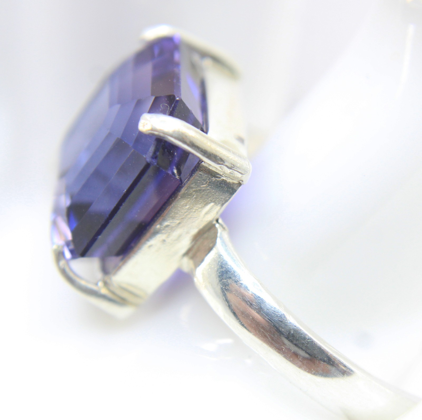 10+ Ct Natural Purple Blue Sapphire Asscher Cut Silver 925 Ring Gift For Her