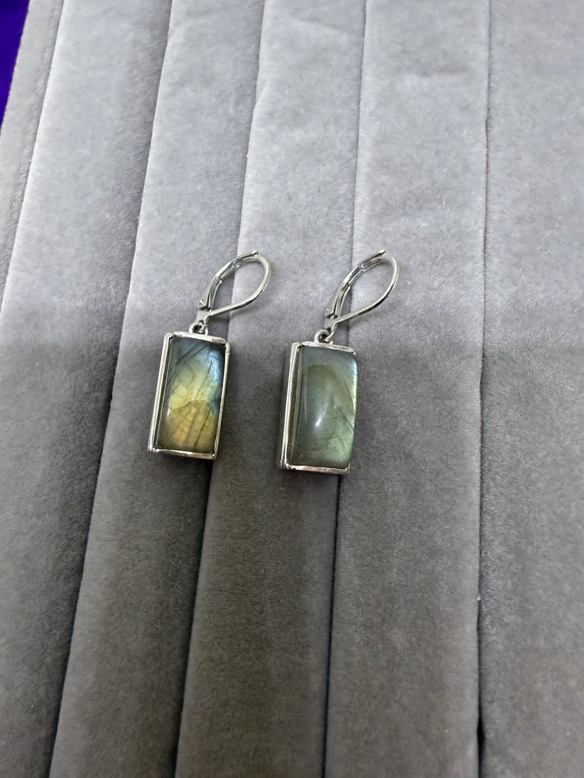 Labradorite Earr. Stain. Steel, 3/4 In Long, 1/2 In Wd. Kari’s Brand