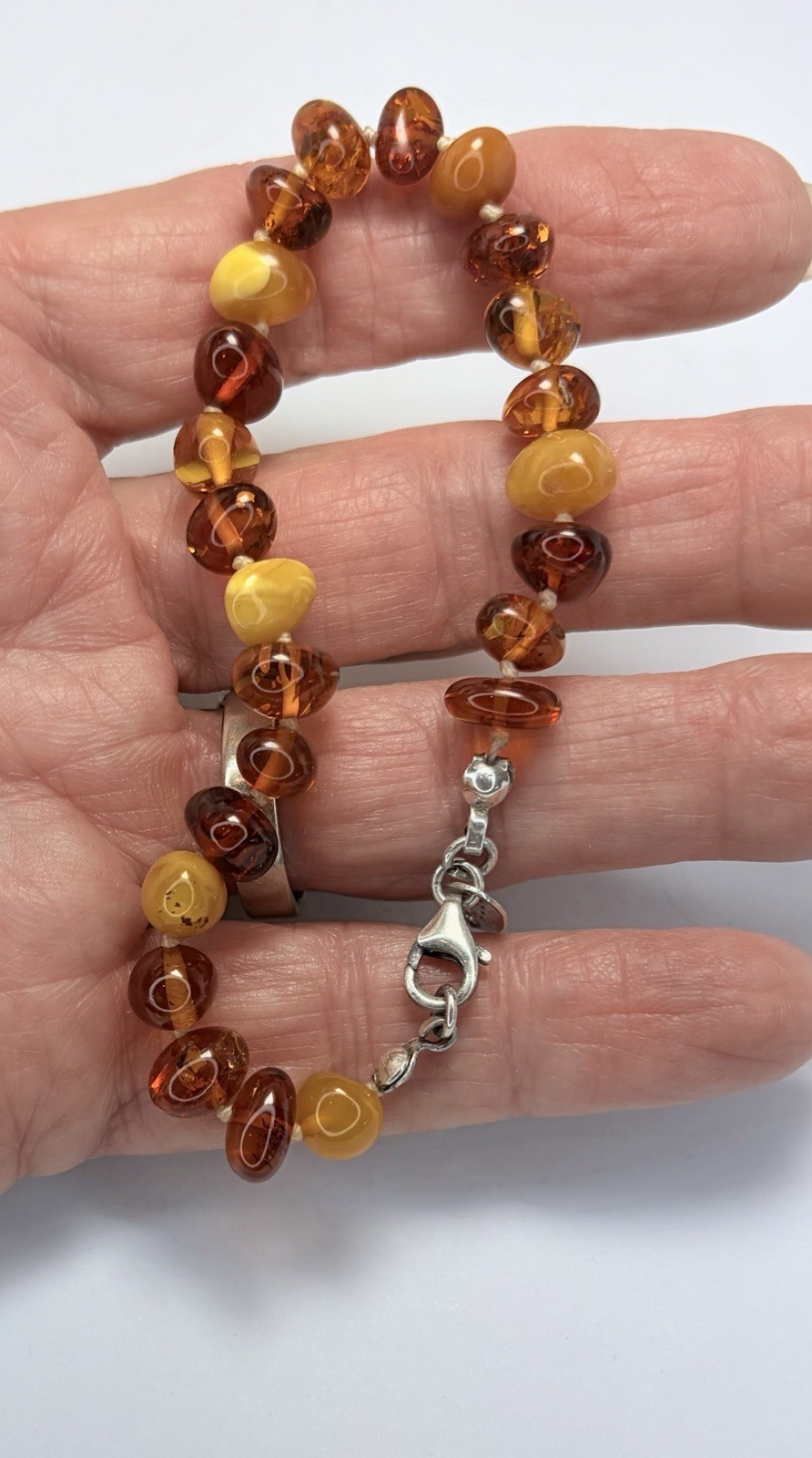 Natural Baltic Amber Bracelet – Hand-Knotted Nuggets With Sterling Closure