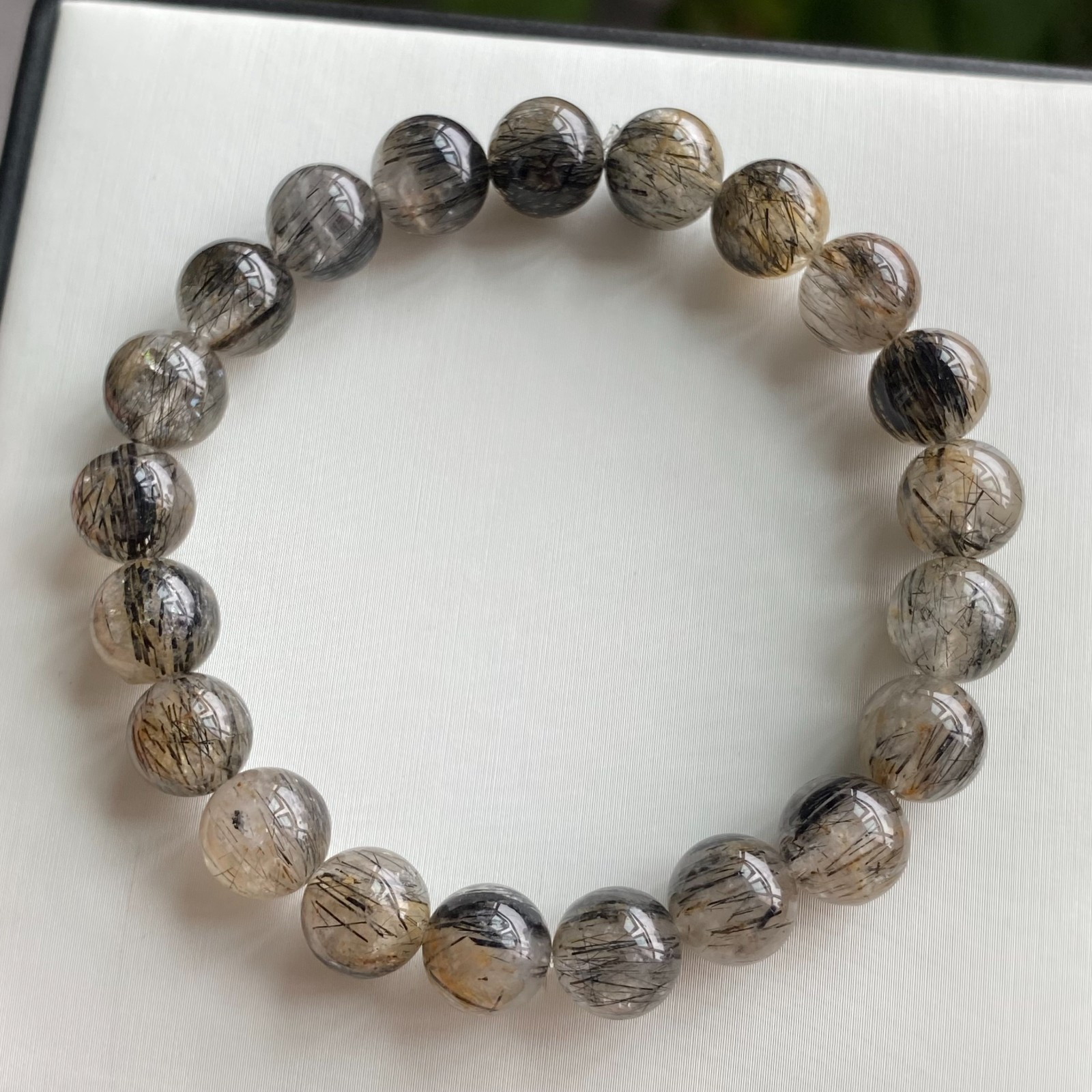 9.1mm Natural Black Rutilated Quartz Crystal Beads Bracelet 1997