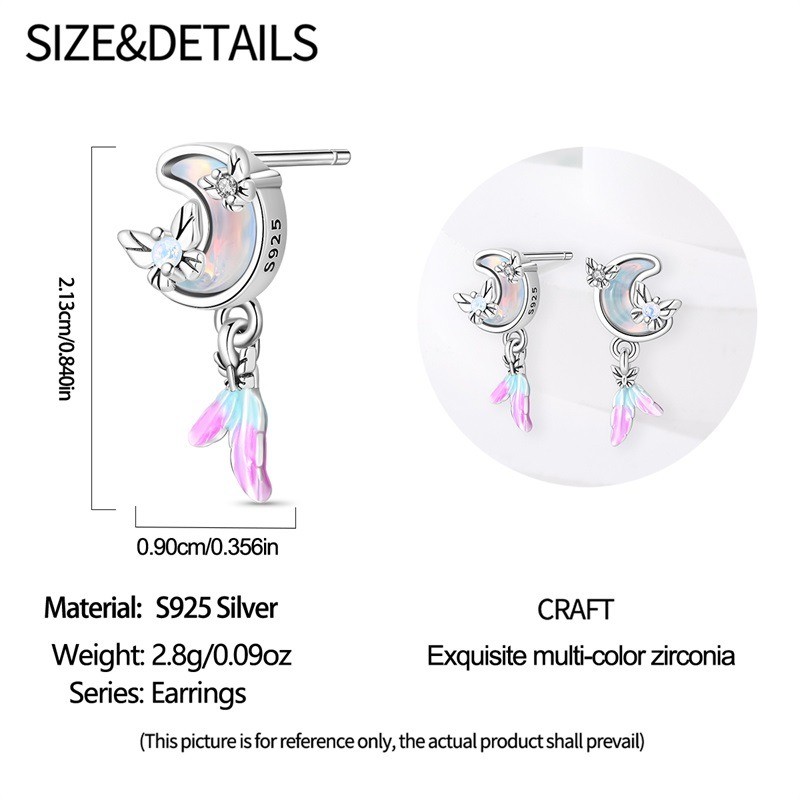 KUNSIR 925 Sterling Silver Moonlight Stud Earrings For Women Girls Jewelry Gifts