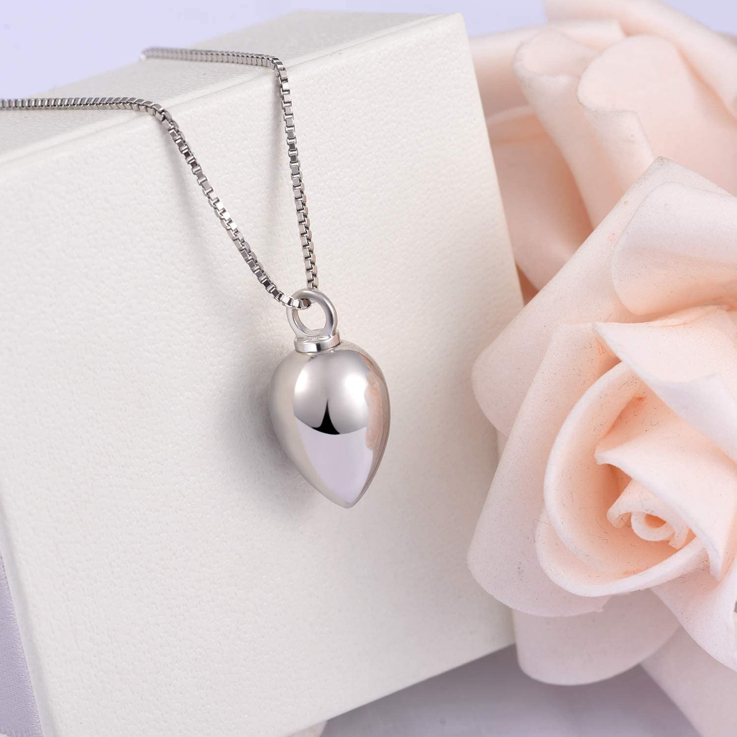 Sterling Silver Ashes Keepsake Urn Necklace Always inMy Heart Cremation Memorial