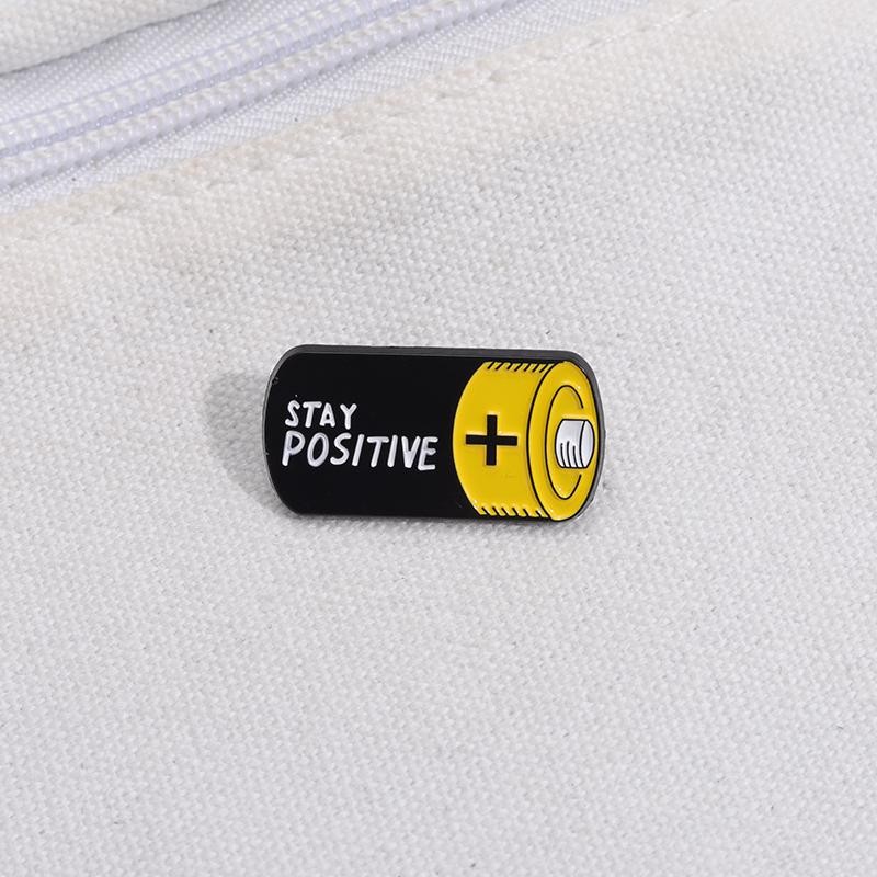 Stay Positive Battery Enamel Pin Funny Cartoon Brooch Lapel Badge Gift!