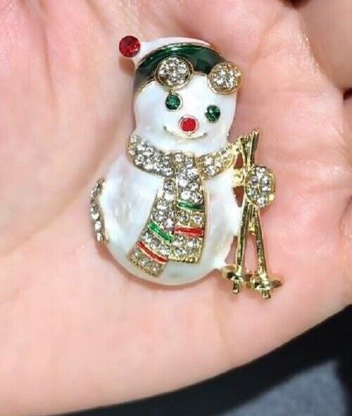 Enamel Rhinestone Snowman Brooches Women Christmas Party Brooch Jewelry Pin Gift