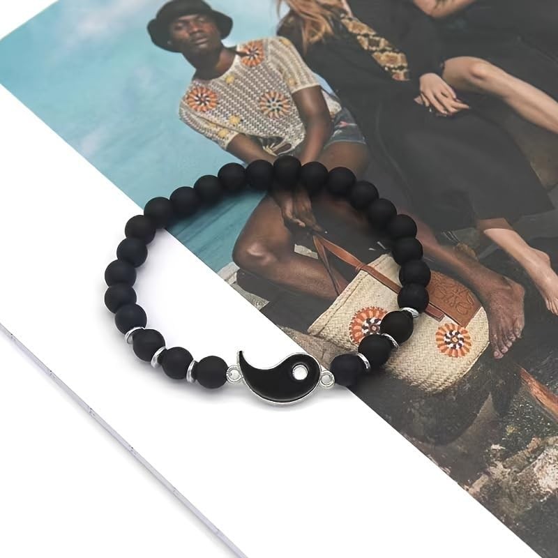 2 Pcs Yin Yang Tai Chi Bracelets, Elegant Vintage Style Beaded Bracelets