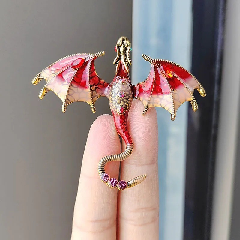 1pc Dragon Brooch Pin Enamel Crystal Animal Badge Jewelry Gift – Animal Pins