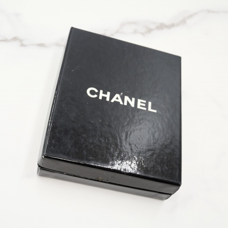CHANEL Coco Mark Pendant Necklace Silver Tone Clear Stone 42cm