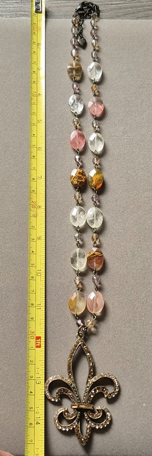 Sweet Romance USA crystal rhinestone necklace Fleur De Lis pendant