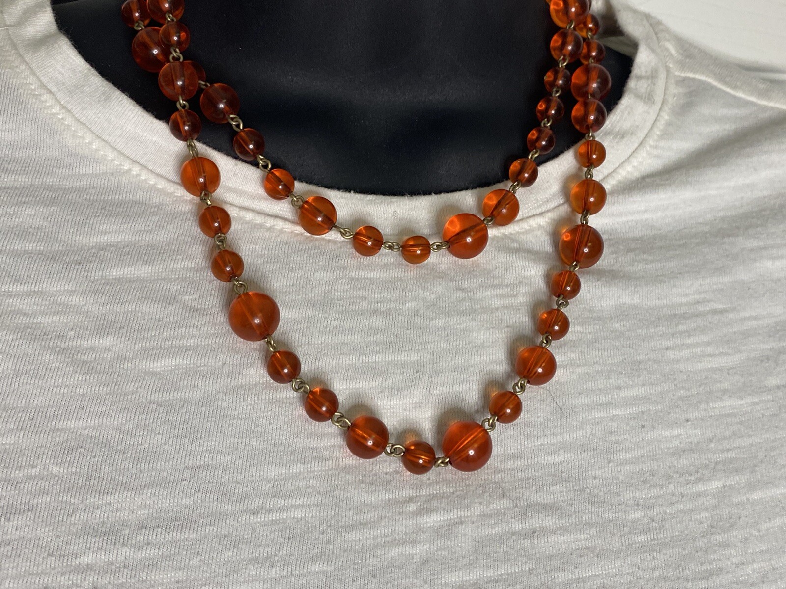 Bill Blass Orange Beaded Necklace Vintage 1980 Goldtone