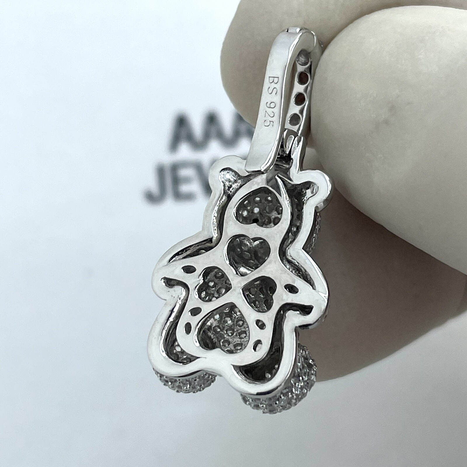 925 Solid Sterling silver Cubic Zirconia Teddy Bear Pendant