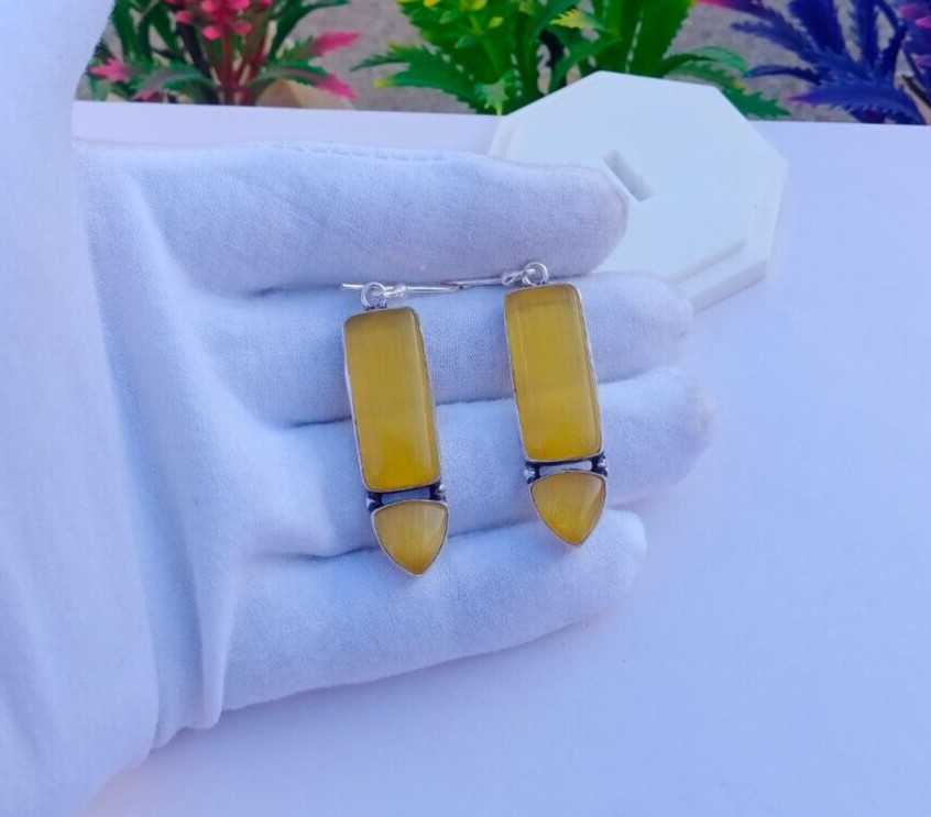 Beautiful Yellow Monalisa Earring | Silver Plated Earring | Earring Jewelry