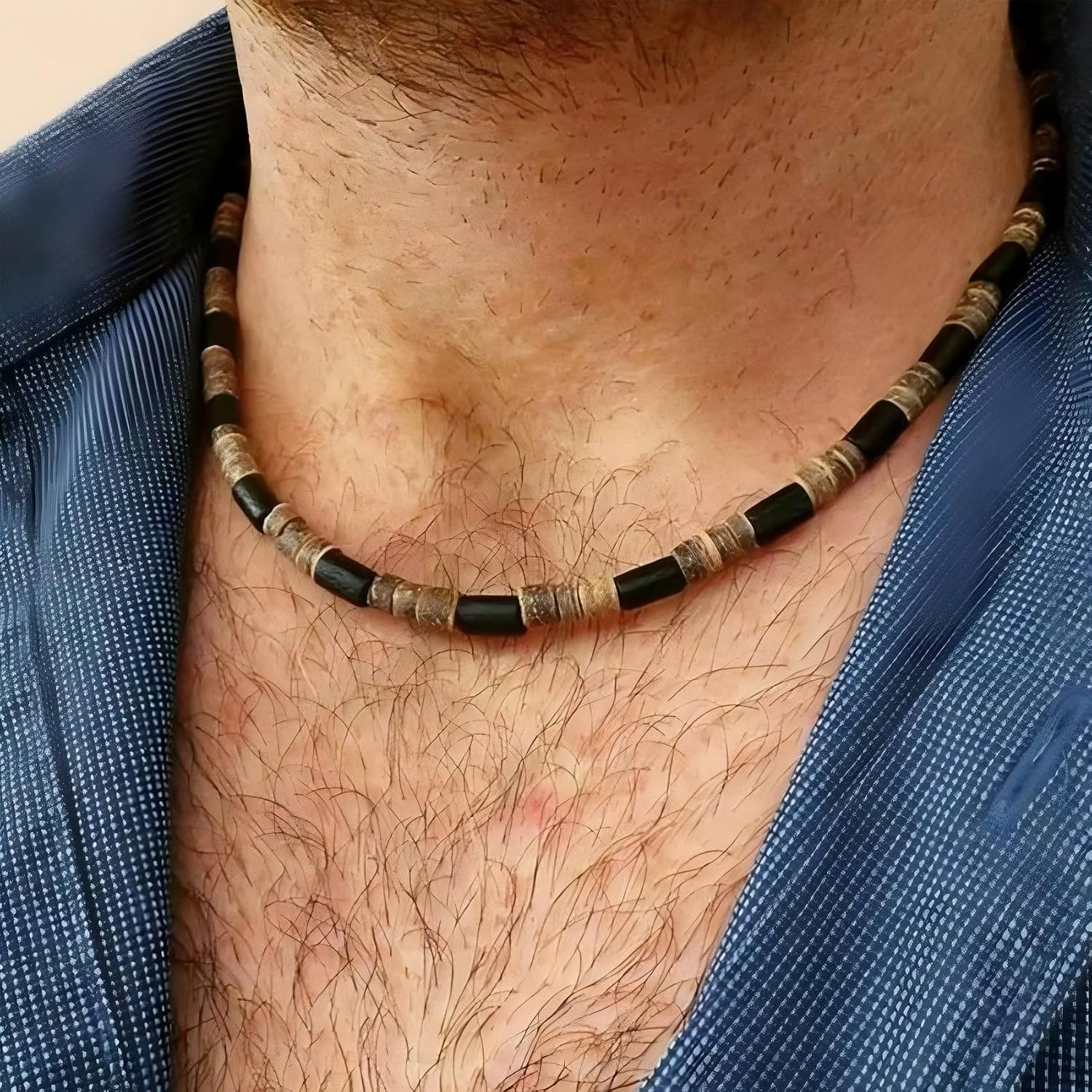 Surfer Necklace for Men Beaded Choker Necklace Puka Shell Necklaces Brown Coconu
