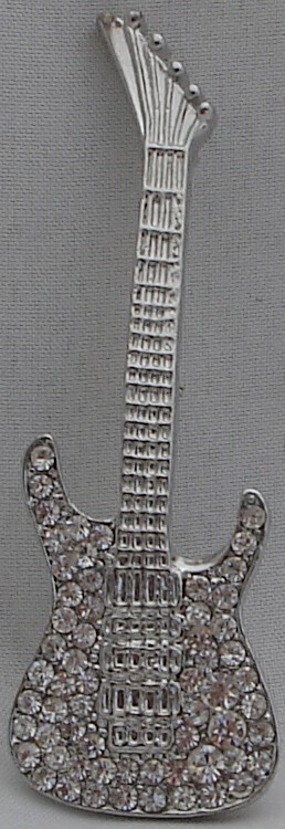 Electric Guitar Music Instrument w/Crystal Super Sparkling Rhinestone Brooch Pin