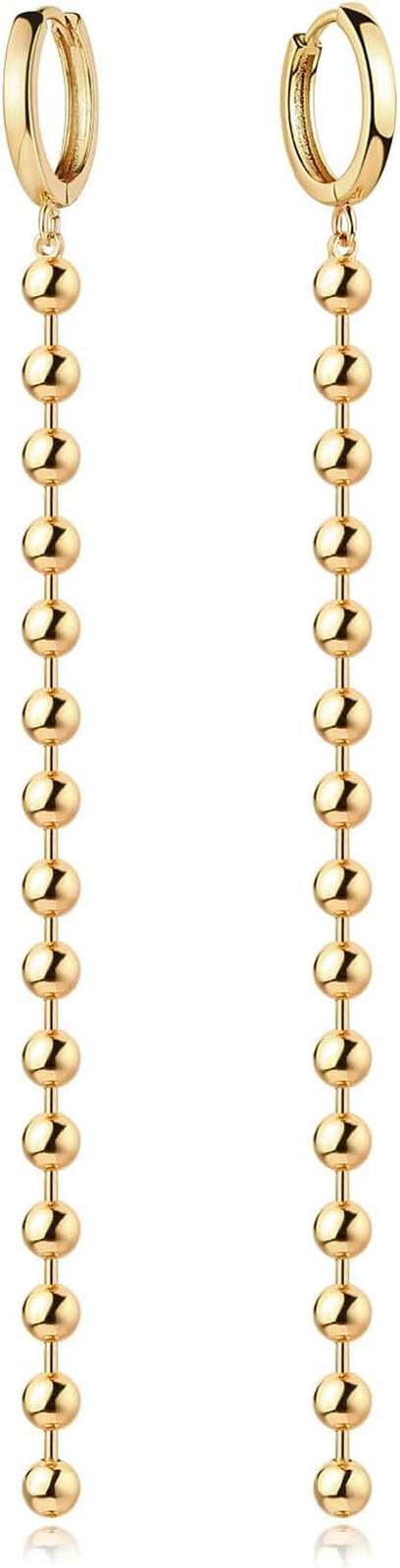 Women Chain Earrings Gold Huggie Hoop Dangle Drop 14K Gold Filled Small Boho Bea