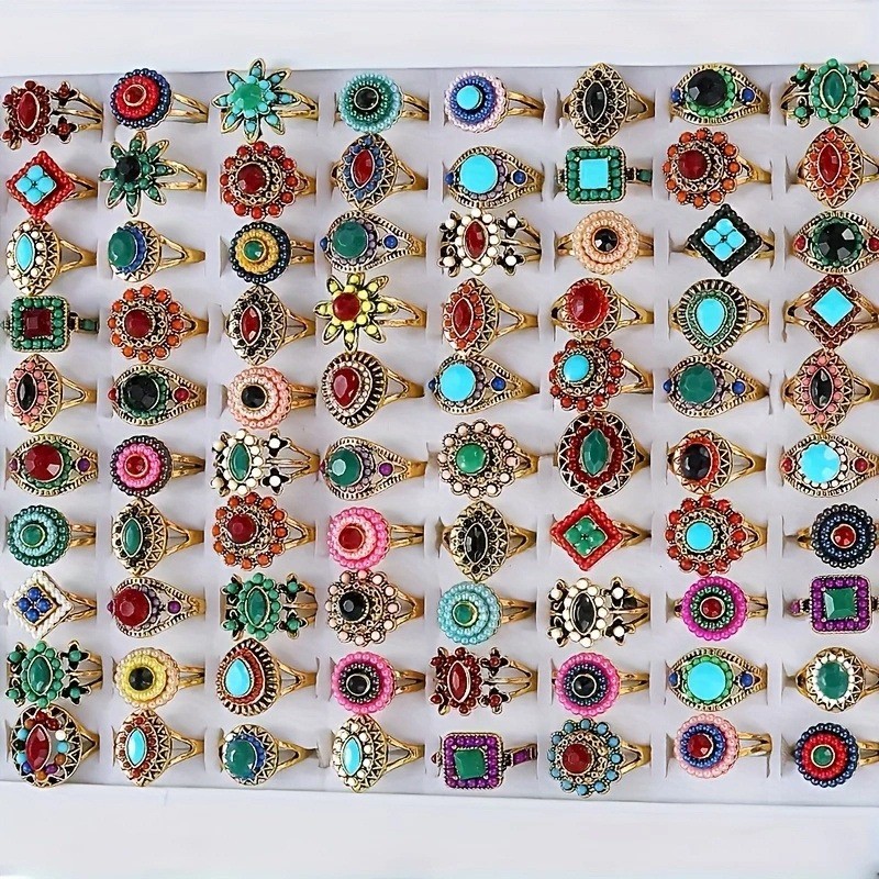 Wholesale 15/30Pcs Ring Mixed Bulk Finger Ring Gemstone Crystal Jewelry Lot Boho