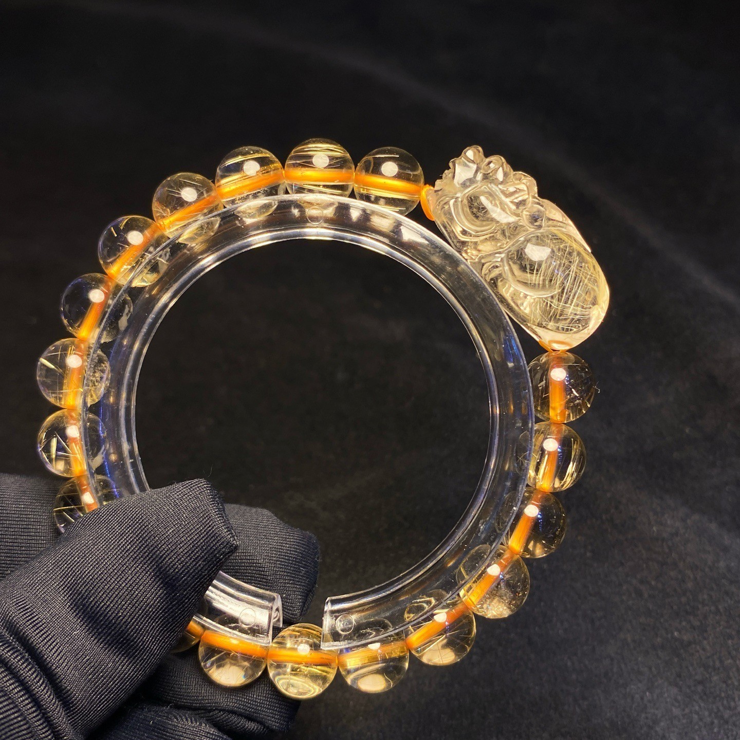 9.3mm Natural Gold Rutilated Titanium Quartz Crystal Bracelet