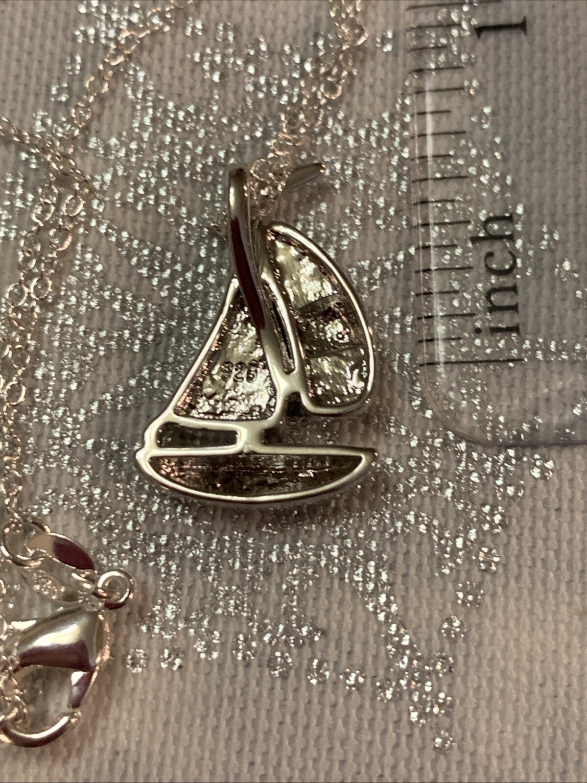 New Sterling 925 Sailboat Pendant With Fire Opal Inlay + New 925 Chain-18 Inches