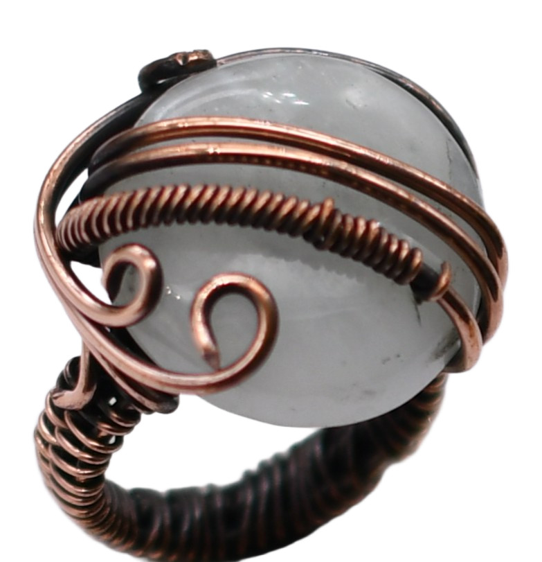 Moonstone Natural Gemstone Copper Wire-Wrapped Ring US Size-7 A273