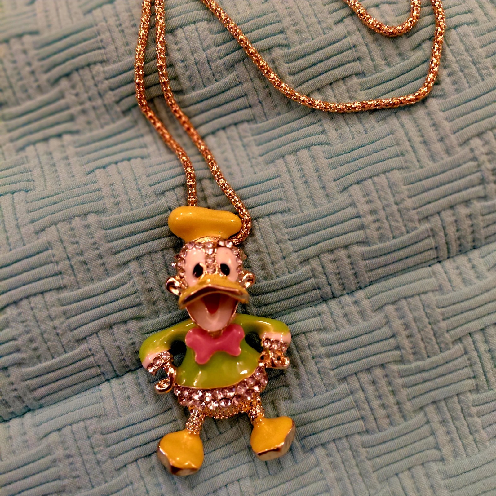 Betsey Johnson Crystal Spring Easter Duck 3D Gold Pendant Necklace