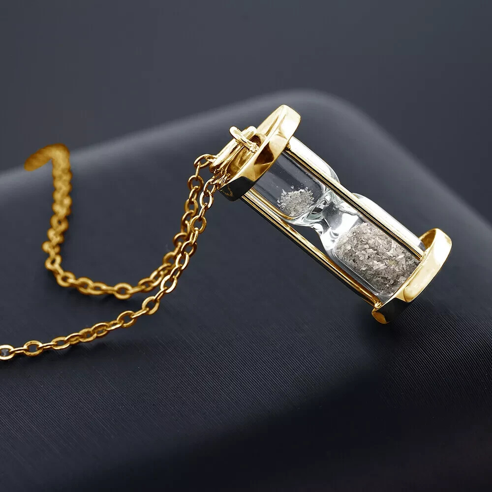 18k Yellow gold plated silver 0.50 ct Diamond Dust Hourglass 18″ chain