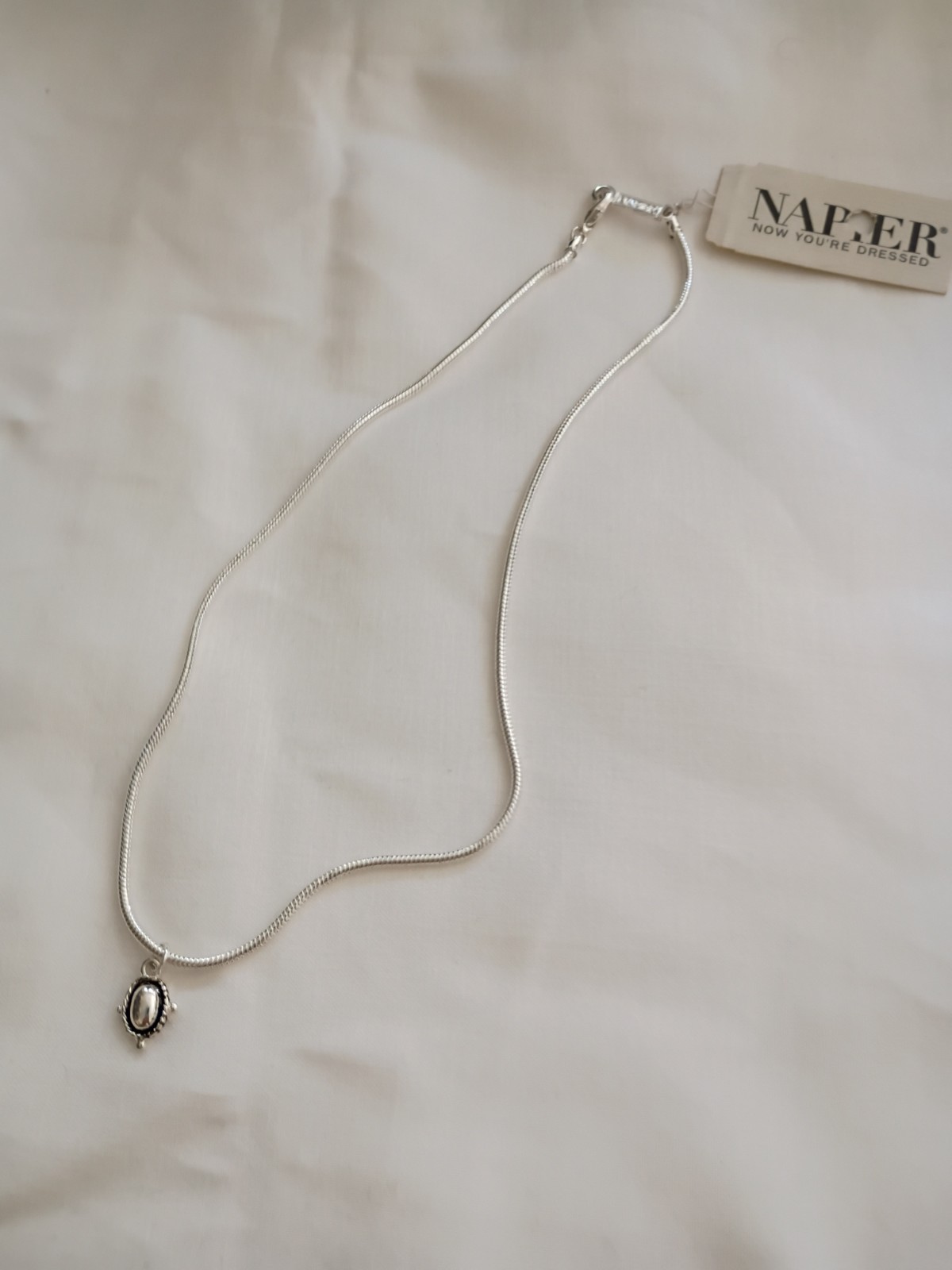 Napier Necklace Silver Tone White Faux Pearl Round Pendant Statement Jewelry