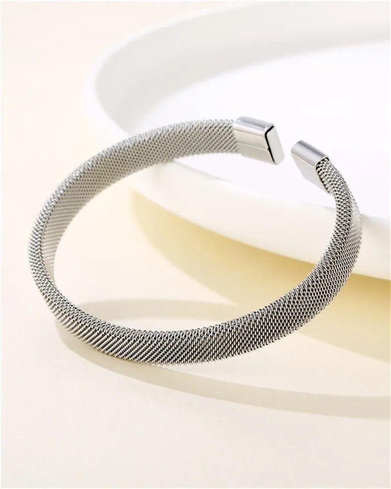 Men’s Women’s Bracelet Silver Mesh Stainless Steel Open Cuff Open Bangles New