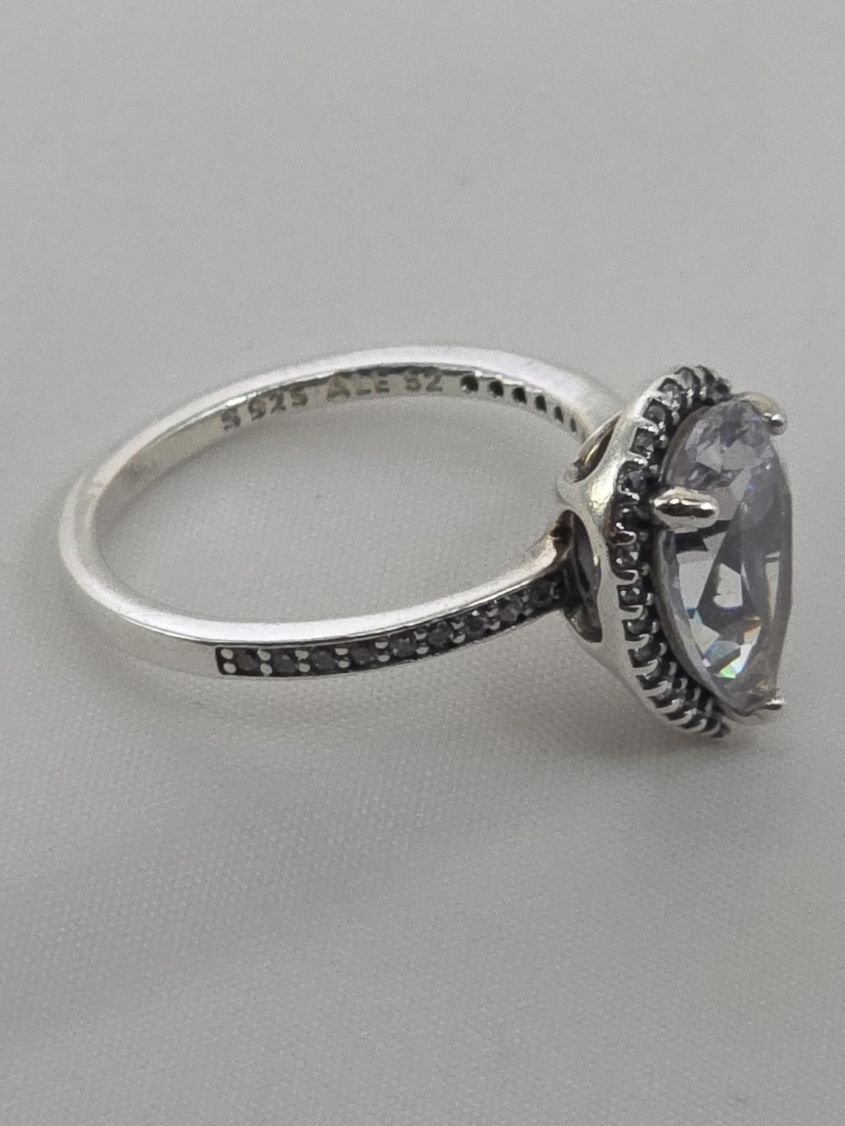 Pandora Sterling Silver Sparkling Teardrop Halo Ring US 6.0 EU 52 #196251CZ