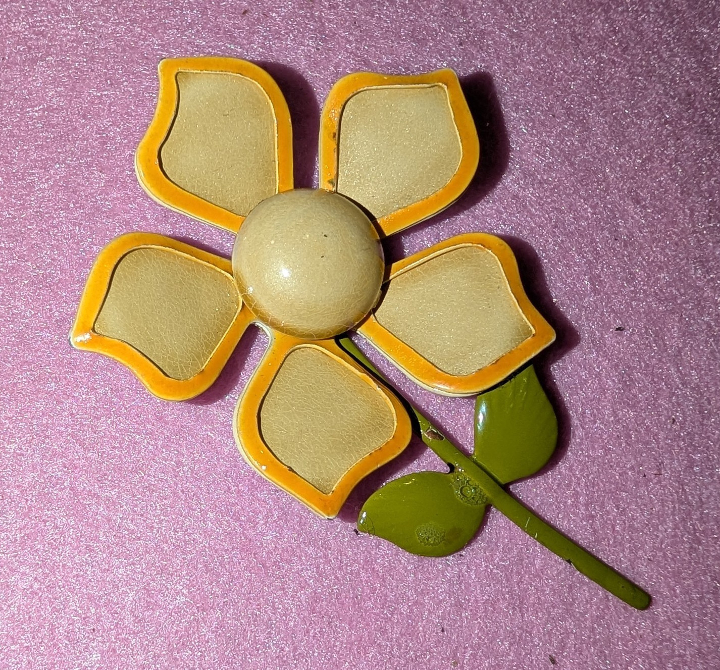Yellow White Green Enamel Metal Flower Brooch Pin, Flowers & Plants, No Stone