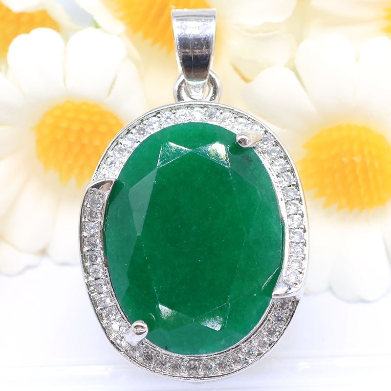 Buy 1 Get 1 Free 7.4g Gorgeous Real Green Emeralie CZ Gift Silver plater Pendant