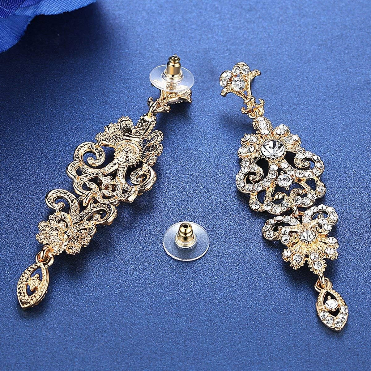 Gold/Silver Rhinestone Chandelier Wedding Bridal Dangle Earrings