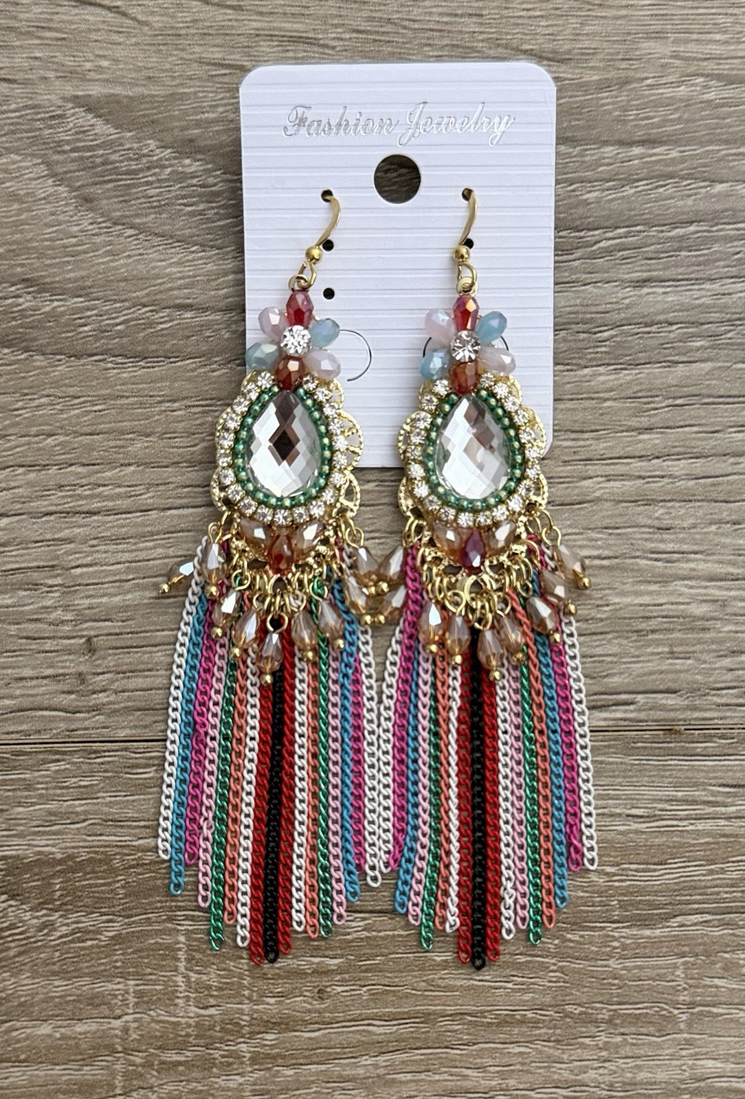 Boho Statement Chandelier Multicolor Chain Fringe Earrings New