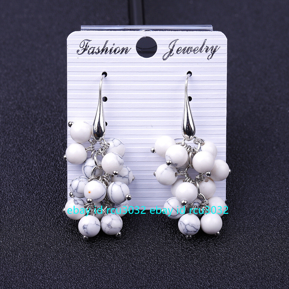 AA 6mm Round Natural Multiple Gemstone Cluster Grape Dangle Silver Hook Earrings