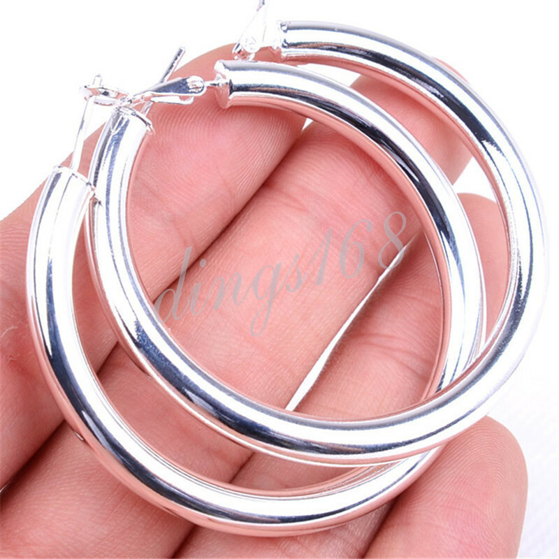 Women’s 925 Sterling Silver 2″ Hypoallergenic Light Weight Tube Hoop Earrings Z6