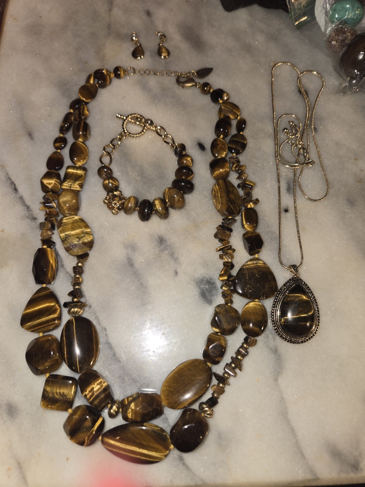 Coldwater Creek Tiger Eye Set with Extra Necklace and Earrings