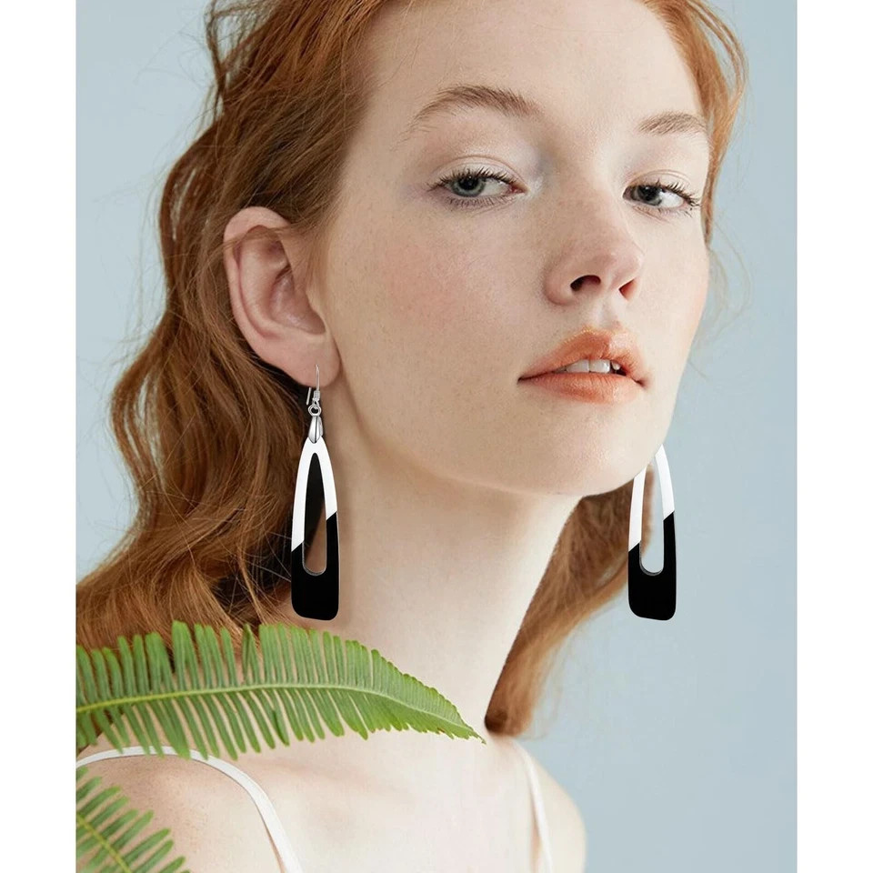 Black and White Acrylic Earrings for Women Dangle Trendy Long Water D…