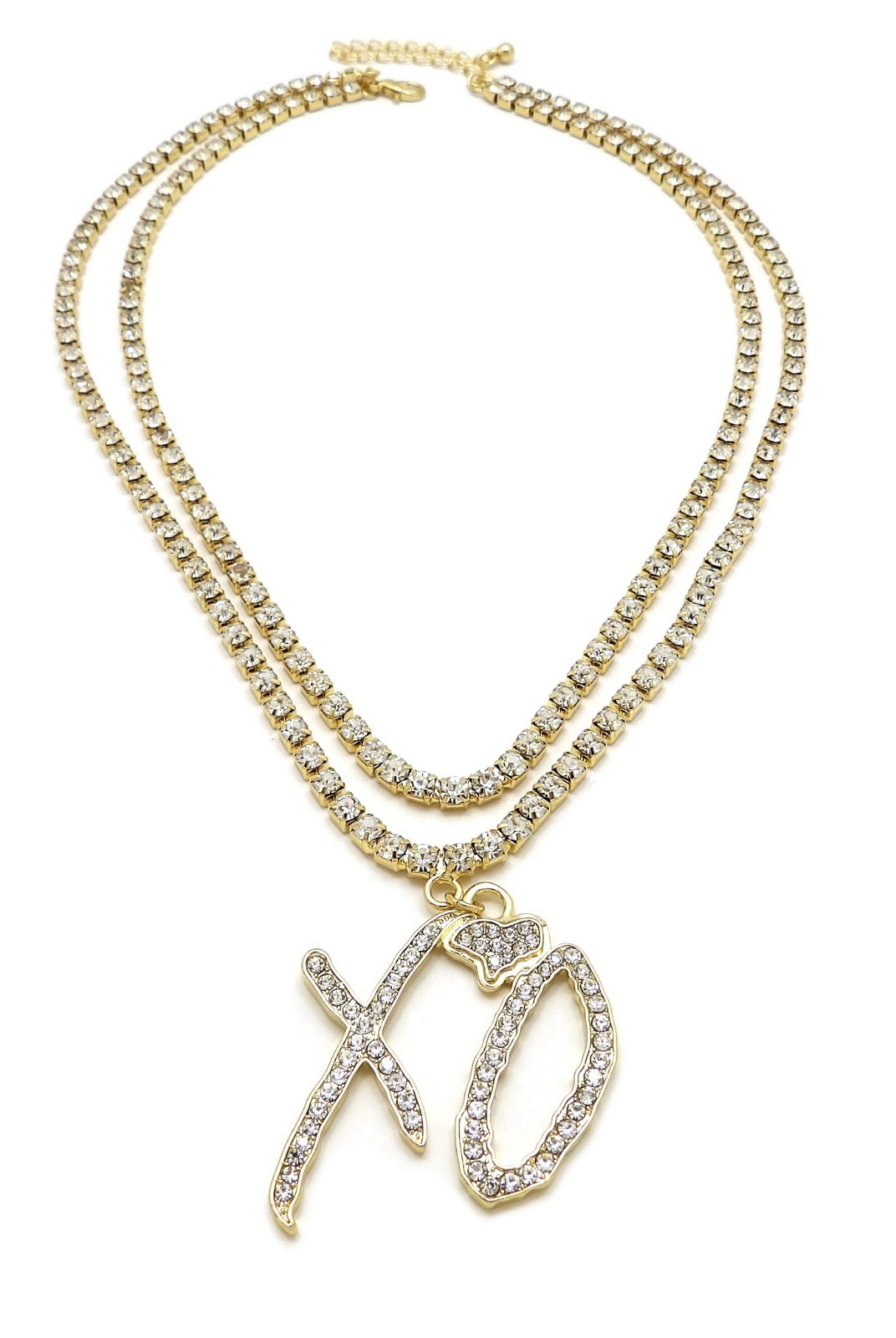Iced Hip Hop Rapper XO Pendant w/ 3mm 16″ & 18″ 1 Row Tennis Chain Necklace