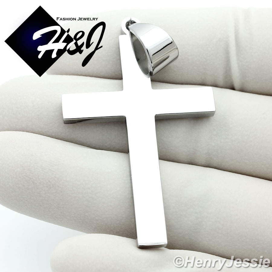 18-40″MEN Stainless Steel 6mm Silver Byzantine Box Chain Plain Cross Pendant*P64