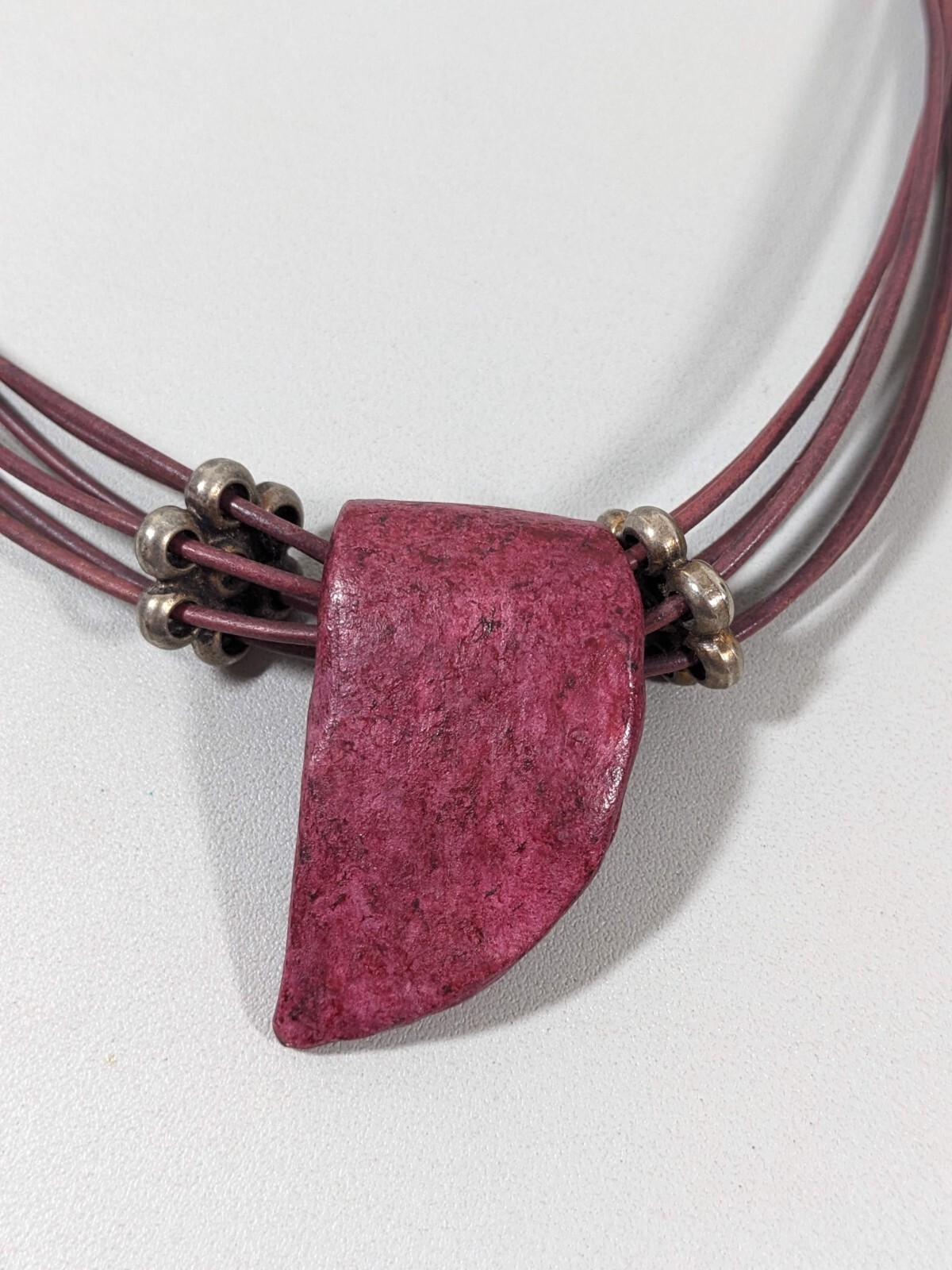 Purple Pink Curved Bar Multi Cord Necklace Artisan Style 19 inches