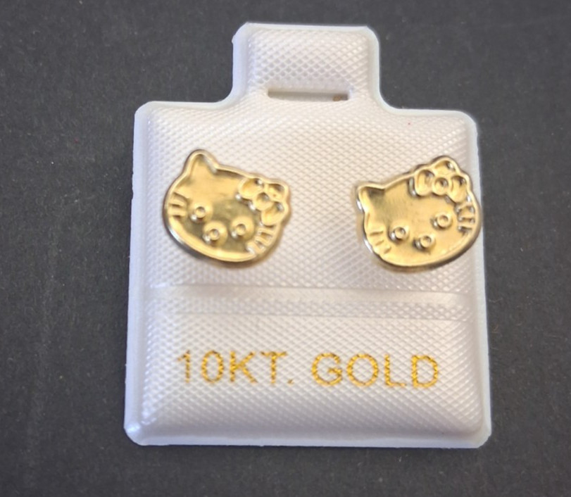 aretes broquel hello kitty oro de 10k / 10k gold hello kitty screw back stud