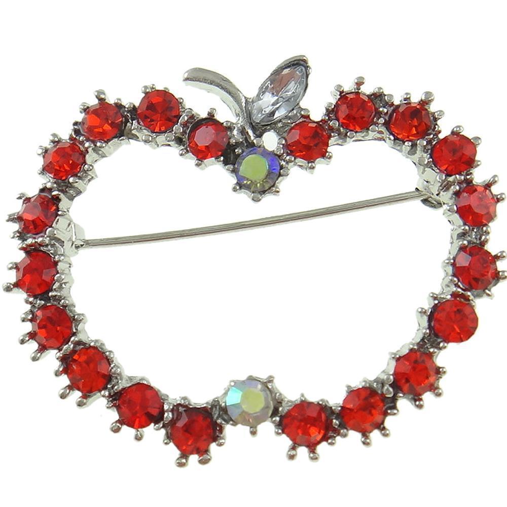 Wholesale Bulk Lot 8 Red Aurora Borealis Rhinestone Teacher Apple Brooches Pins