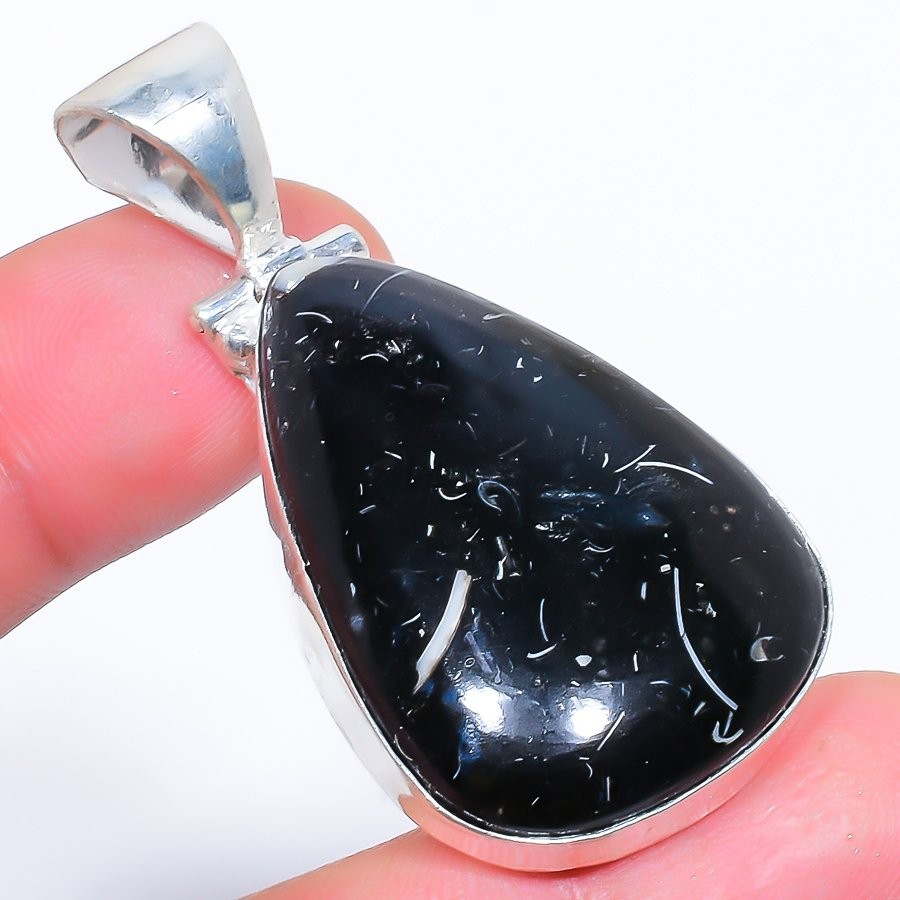 Natural Turritella Fossil Gemstone 925 Silver Plated Jewelry Pendant 2.0″ M158