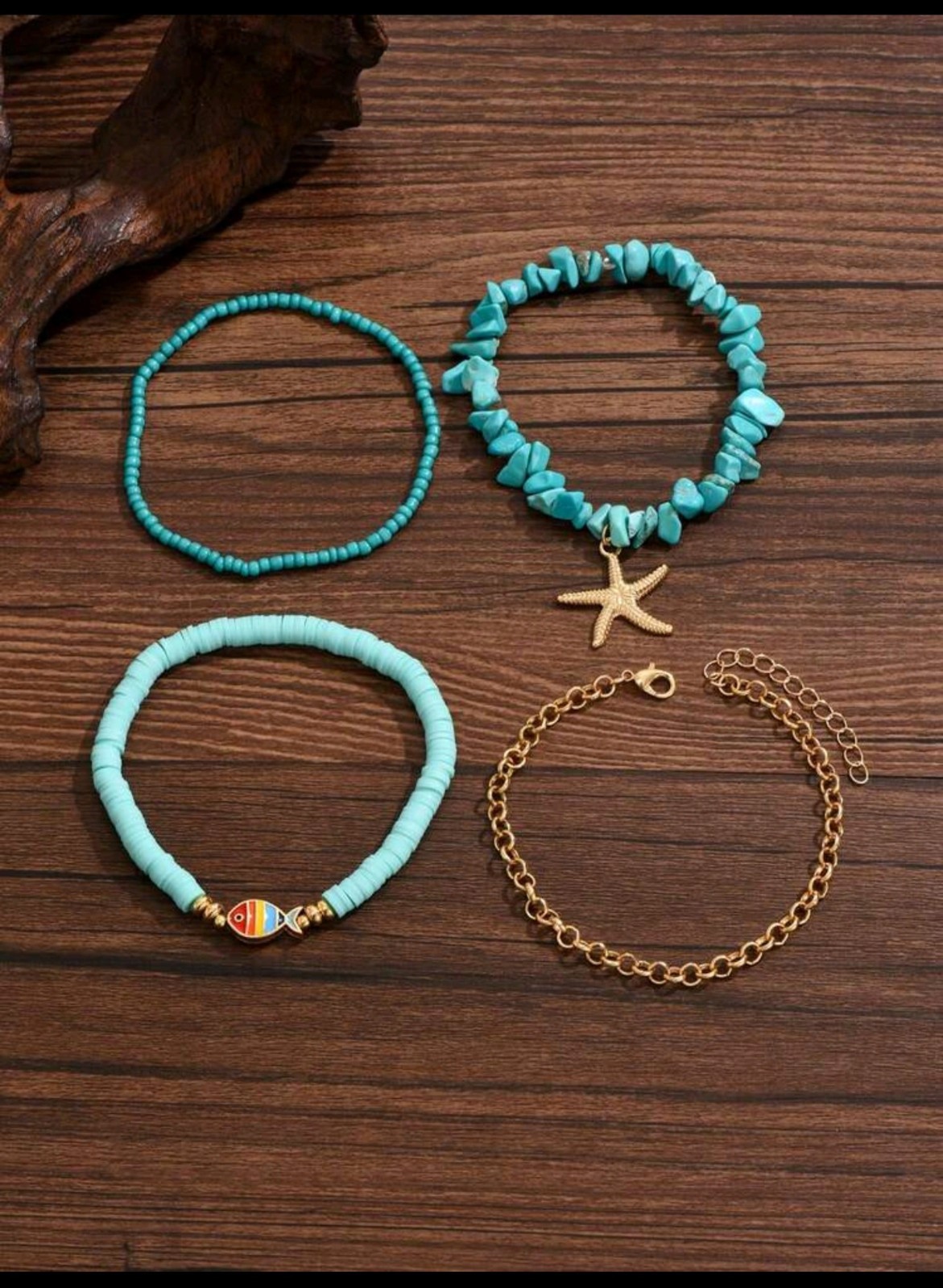 Beaded Starfish Anklet Set Multilayer Summer Beach Women Acrylic Jewelry 4pcs